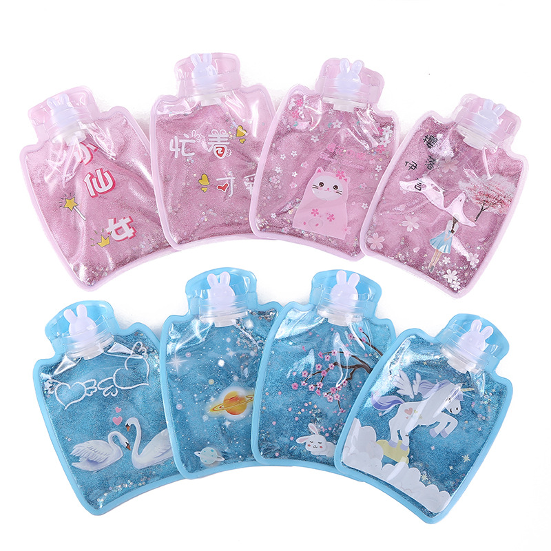 Cartoon Cute Quicksand Hot Water Bag Small Girl Transparent Water Injection Mini Portable Hand Warmer Factory Direct Sales