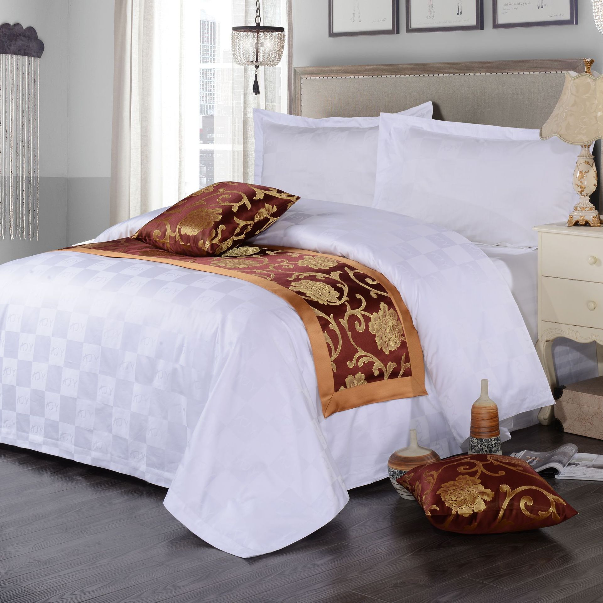 【海珊瑚】酒店床尾巾床旗可定制 简约床盖宾馆酒店床上用品代发