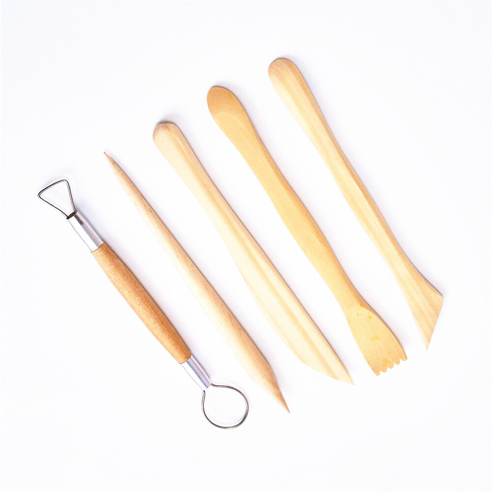 厂家批发泥塑刀5件套木质陶艺软陶雕塑刀泥塑工具包邮外贸泥刀