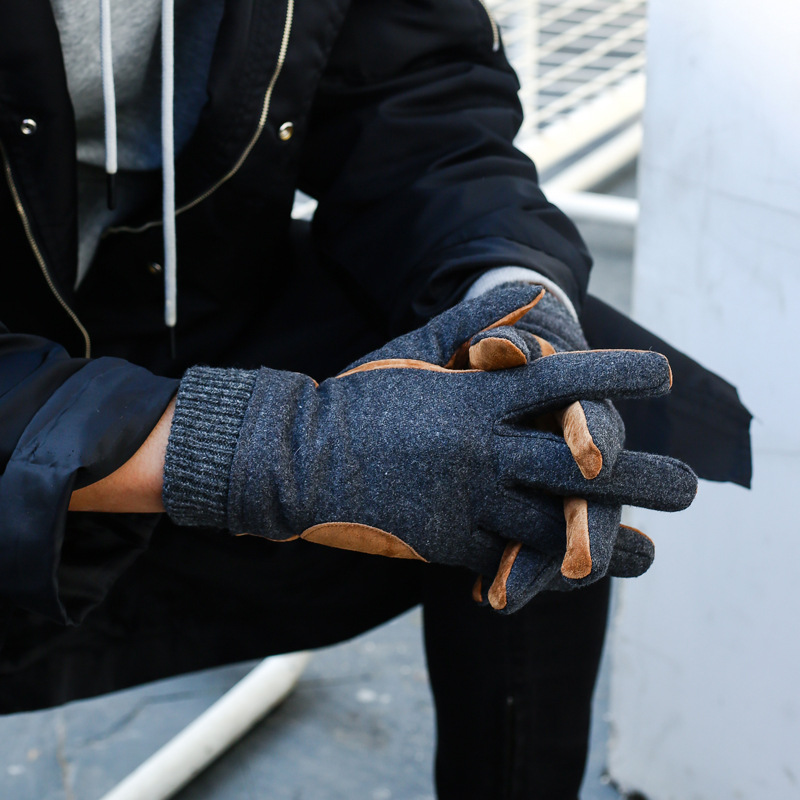 New Men's Leather Gloves Fleece-Lined Warm Men's Winter Gloves Thickened Outdoor Riding Gloves Leisure Pigskin Gloves