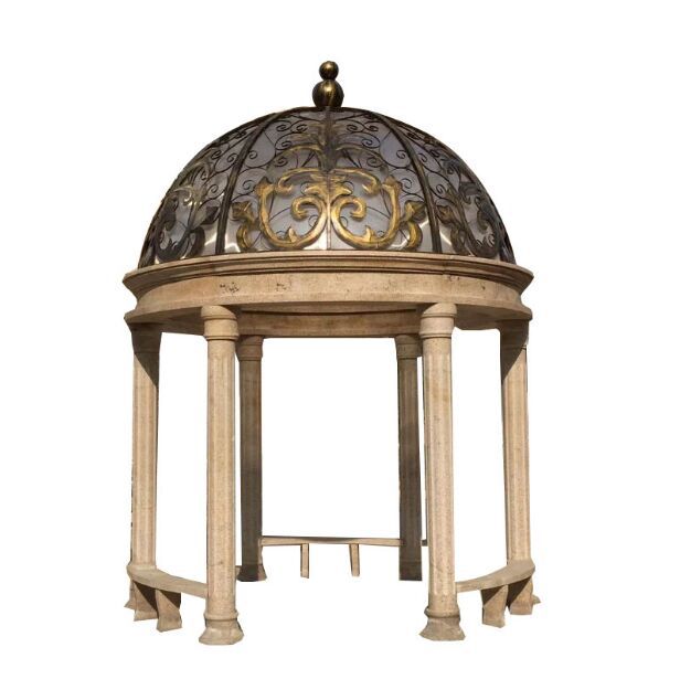 石雕凉亭欧式大理石亭子铁艺圆顶罗马柱户外休闲石头凉亭公园摆件