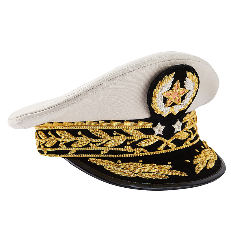 佳佩帽业米白色大沿帽保安大盖帽军官帽将军帽平顶大檐帽子