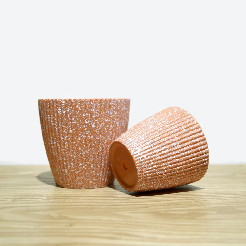 厂家供应简约陶土色竖纹花盆桌面盆栽绿植盆器多肉花盆牢固