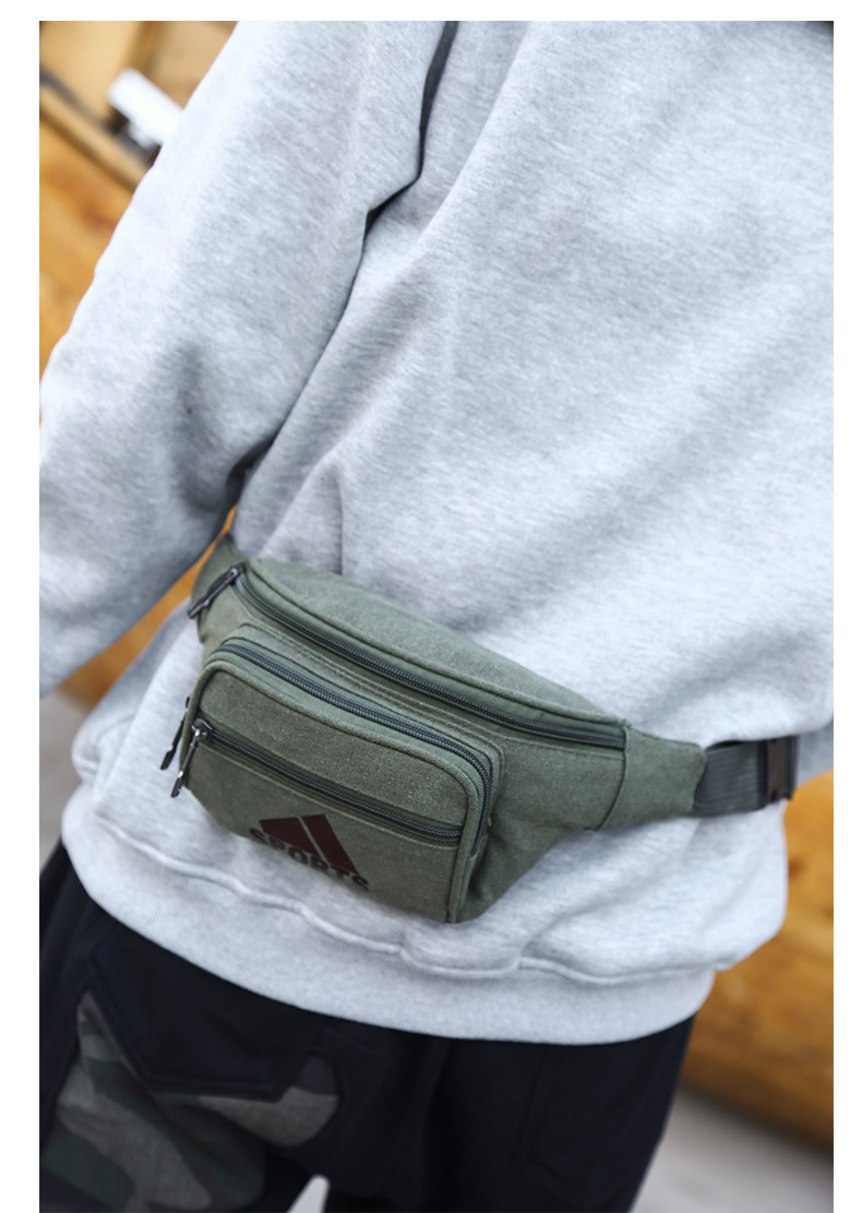 户外运动腰包男士单肩斜跨包多功能帆布胸包旅行登山跑步腰包批发