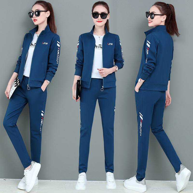 运动套装女春秋2022新款潮时尚宽松罗马布棉卫衣跑步服休闲三件套