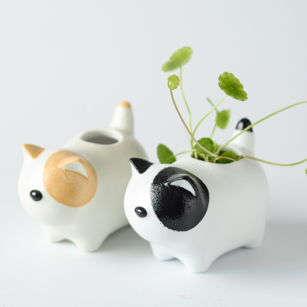 景德镇水培创意陶瓷纯手工手绘猫咪插花花器中式花卉桌面陶艺花瓶