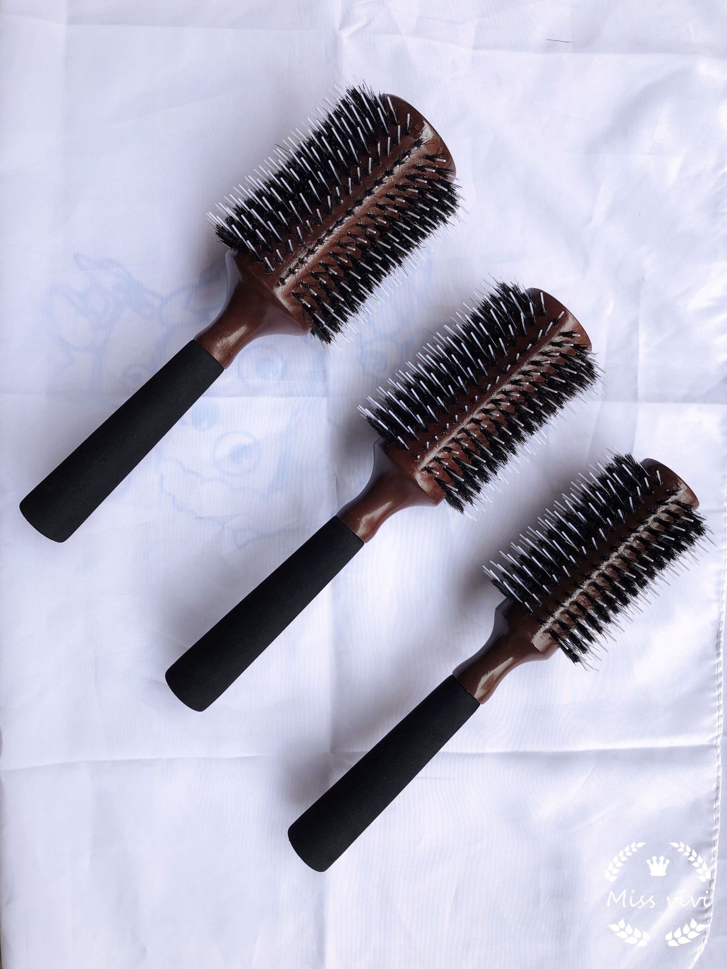 厂家猪鬃毛卷发梳造型梳子圆筒梳木滚梳美发直发圆筒滚梳卷梳子