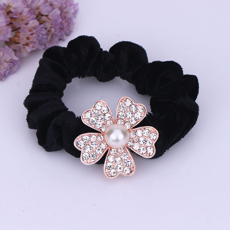 Korean Style Rhinestone Heafrope Hair Band Flannel Headdress Flower Ponytail Full Diamond Hair Band Hair Rope Rubber Band Hair Rope Wholesale