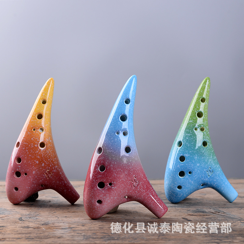 2018新品雪花釉陶瓷笛子 中音ac调陶笛12孔 初学培训瓷笛乐器