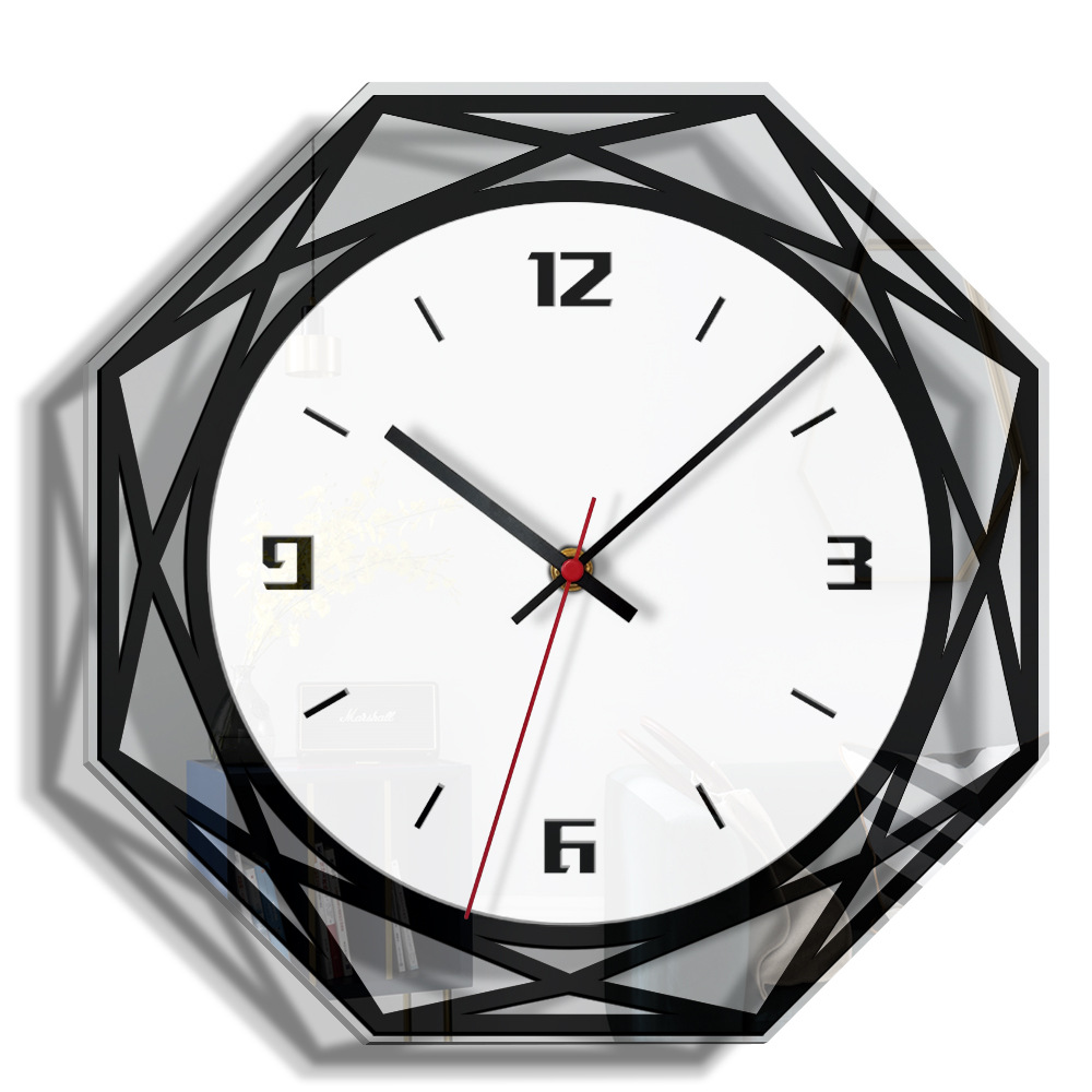 New Home Decoration Acrylic Noiseless Hanging Clock Creative Black and White Transparent Clock Living Room Study Clock Generation