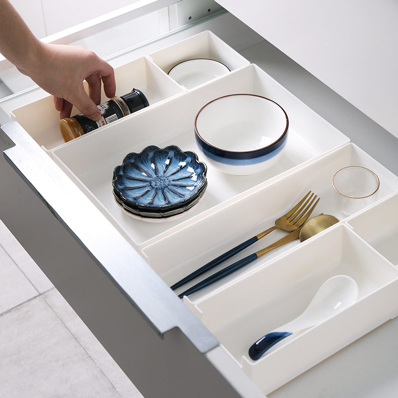 Drawer Built-in Partition Storage Box Kitchen Tableware Bowl Chopsticks Sundries Multi-Grid Free Combination Storage