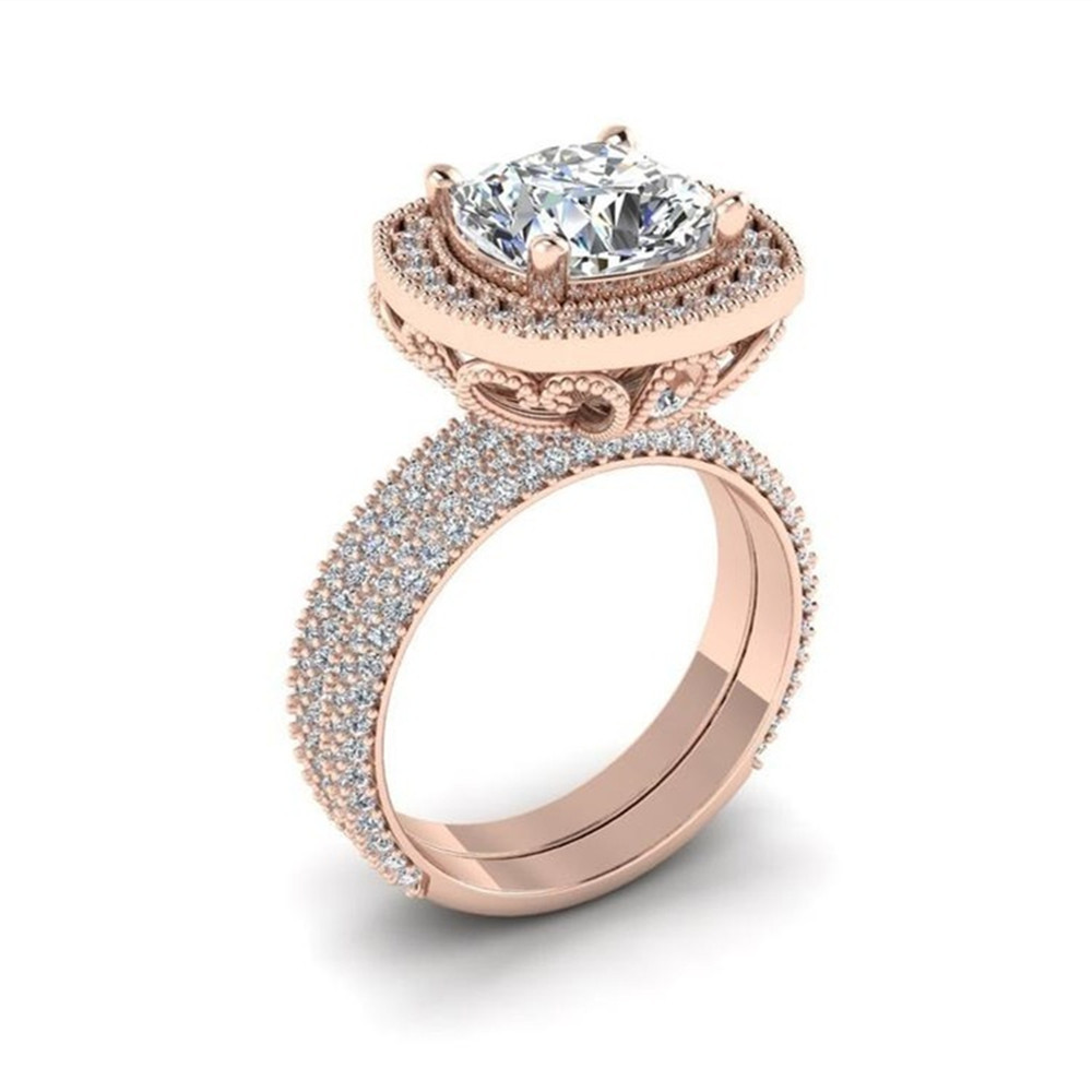 2020新款女士套戒欧美豪华圆形锆石对戒时尚戒指wish热卖厂家直销