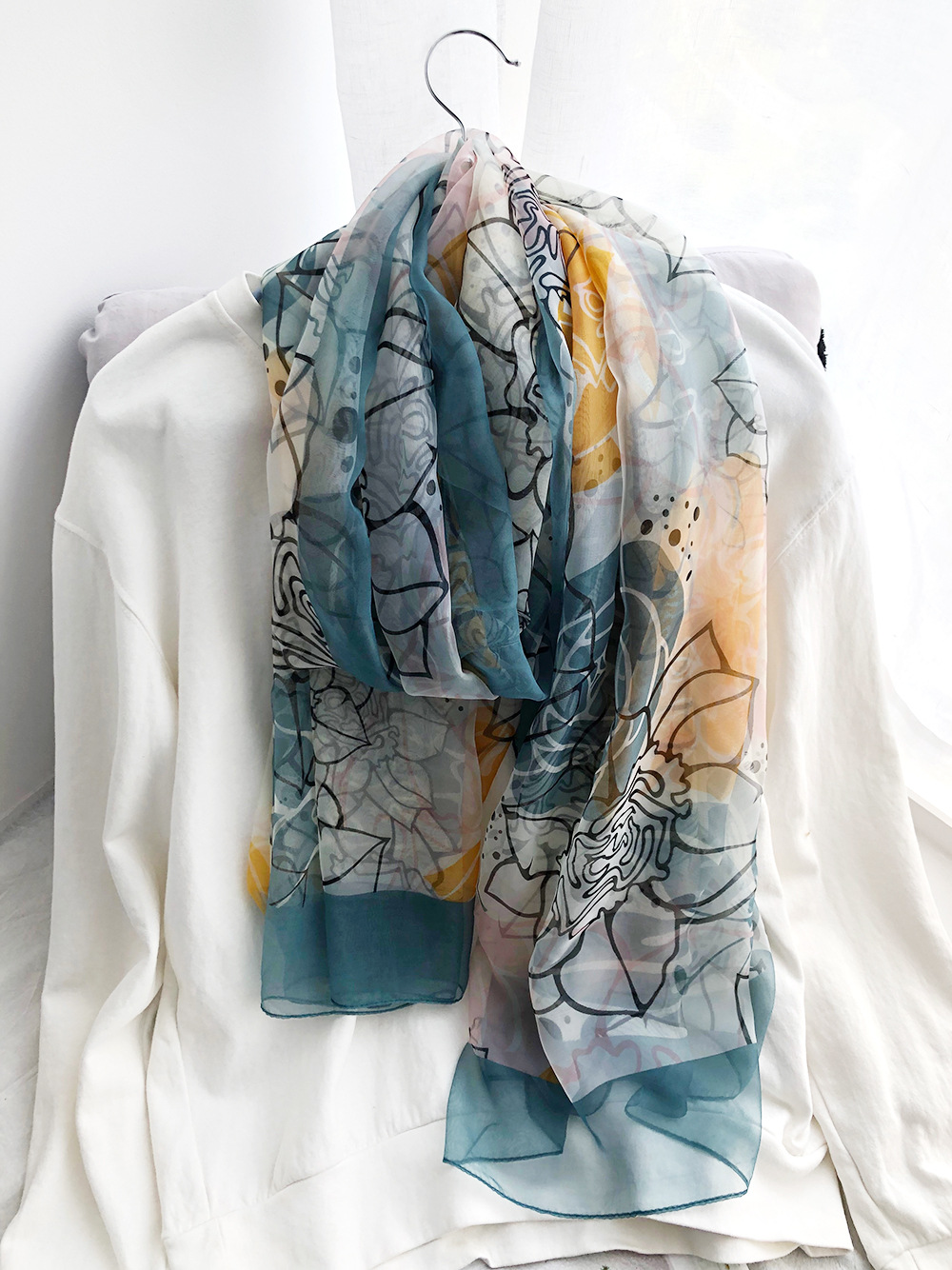 冰丝丝巾女2021夏季花卉印花防晒围巾装饰纱巾海边遮阳沙滩巾批发