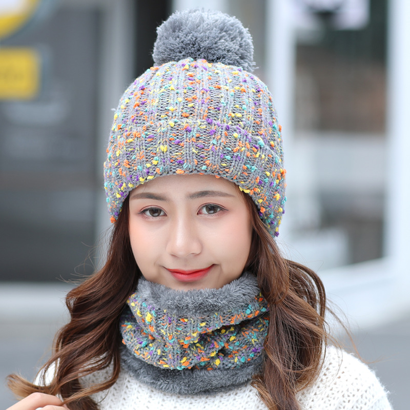 Autumn and Winter Hat Korean Style Fleece Lined Padded Warm Keeping Woolen Cap Scarf Two-Piece Set All-Match and Sweet Cycling Wind-Proof Cap