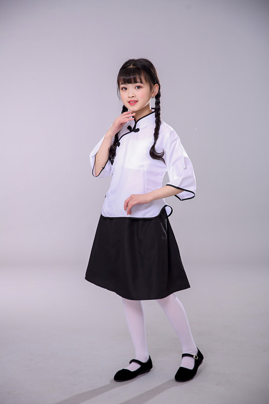民国学生装女白色五四青年装男黑色长袖中山装中小学生合唱表演服