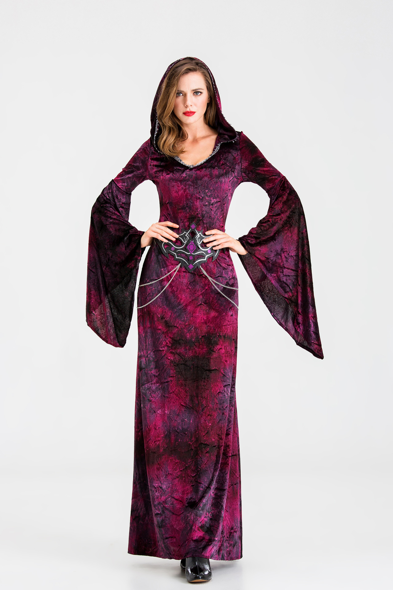 新款s-xl万圣节巫婆服装蜘蛛吸血鬼长裙女王装 恐怖死神女巫演出