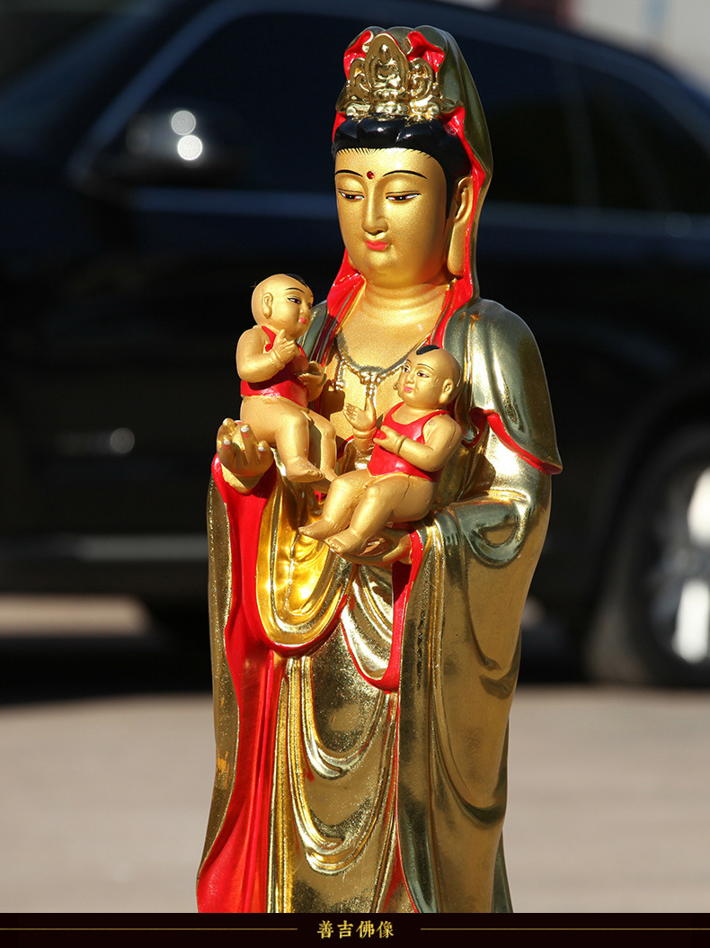 树脂彩绘送子观音佛像 80cm 站送子娘娘 开光家用求子观音菩萨