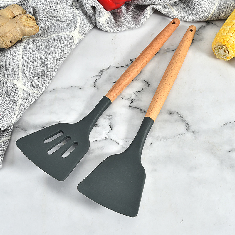 Kitchen Beech Handle Silicone Kitchenware Set Kitchen Utensils 9-Piece Set Cooking Spoon and Shovel Set