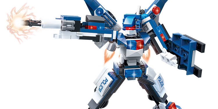 古迪8763警察机甲八合一机甲变形合体守护之翼机甲战神拼装积木