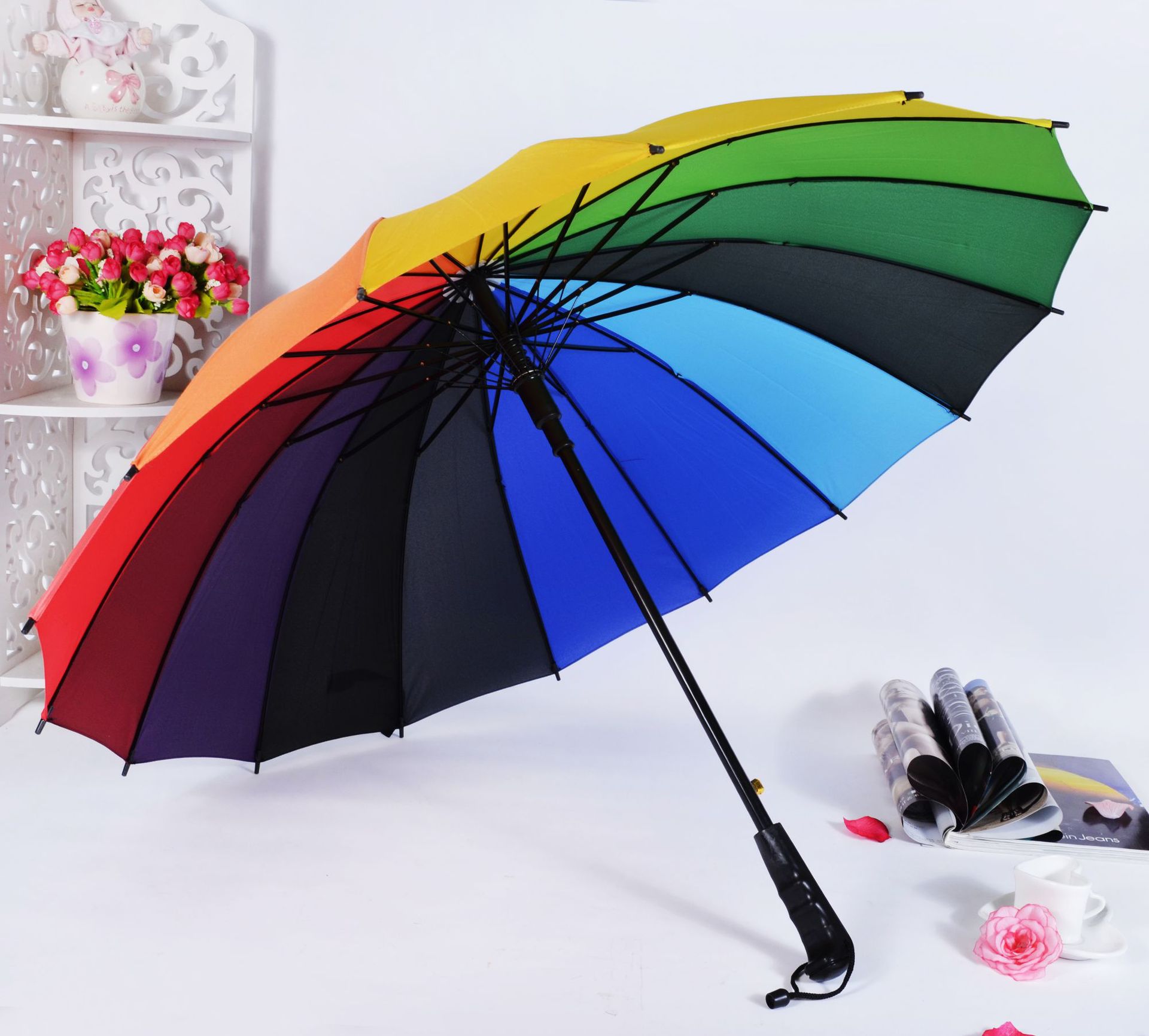 厂家现货批发新款彩虹伞16k长柄雨伞直杆广告伞印logo-阿里巴巴