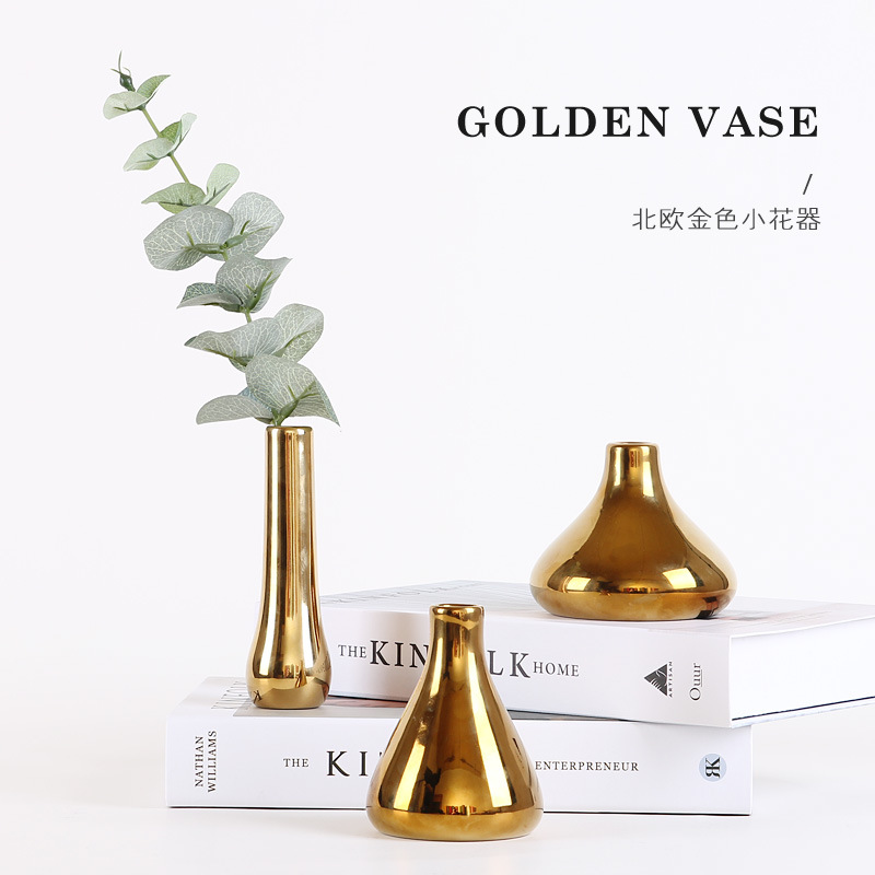 American Nordic Ins Decoration Creative Golden Ceramic Vase Flower Decoration Home Living Room Decoration Flower Holder Decoration