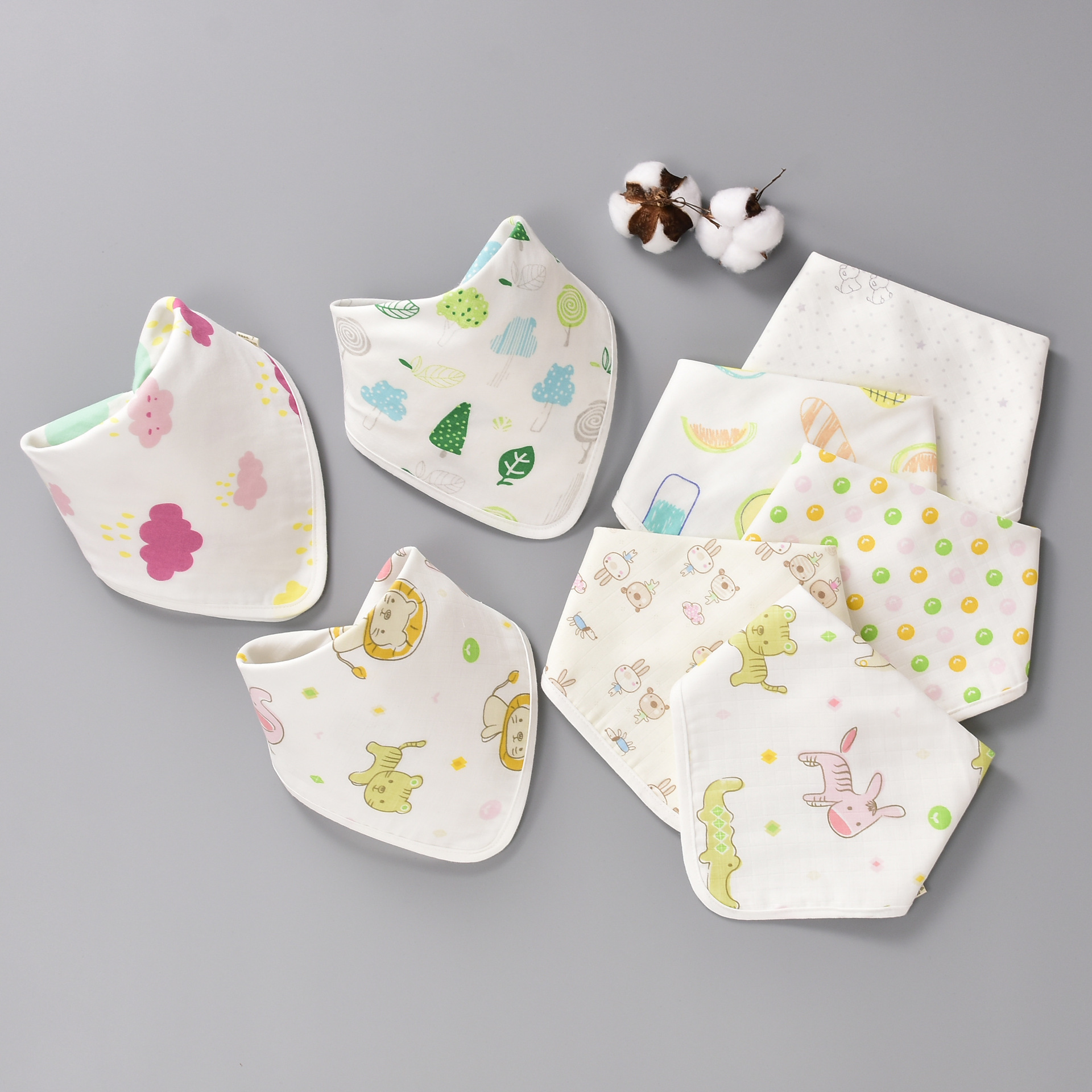 春夏新生儿纯棉三角巾婴幼儿四层纱布口水巾吸水手帕两用围嘴