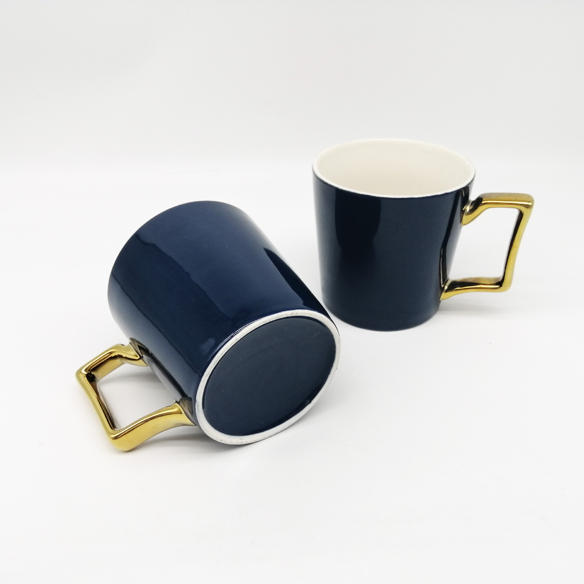 醴陵陶瓷杯 工厂定制镀金手柄杯 纯色陶瓷咖啡马克杯 11oz杯