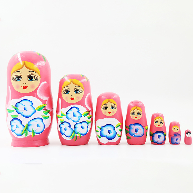 Russia Matryoshka Doll Traditional Hand-Painted Seven-Layer Matryoshka Doll Tourist Attractions Souvenirs Tourism Wooden Craftwork Wholesale