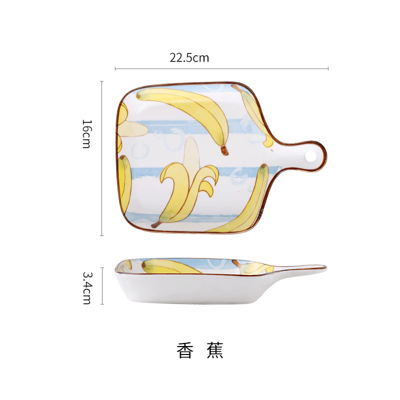 Japanese-Style Creative Ceramic Plate Printed Cheese Baked Single Handle Turnip Household Tableware Oven Microwave Oven Baking Tray Wholesale