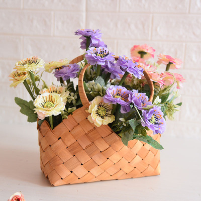 花篮藤编手提包篮子插花手工中花篮花艺草编中木中包客厅