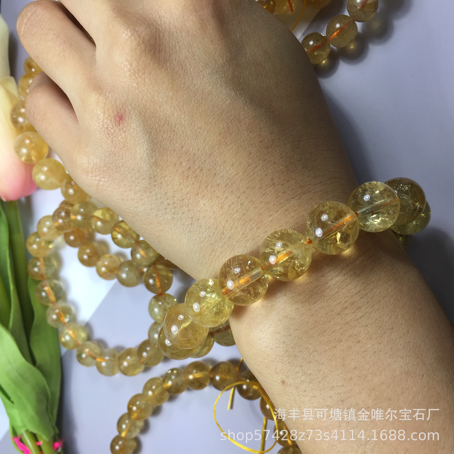 天然超七黄金手链黄水晶手链小清新手串时尚简约款单圈手链男女款