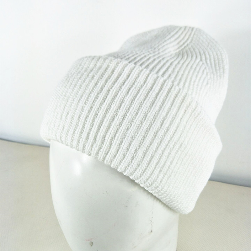 现货logo定制白色粗针毛线帽三层翻边提花棉质针织帽子定做加工