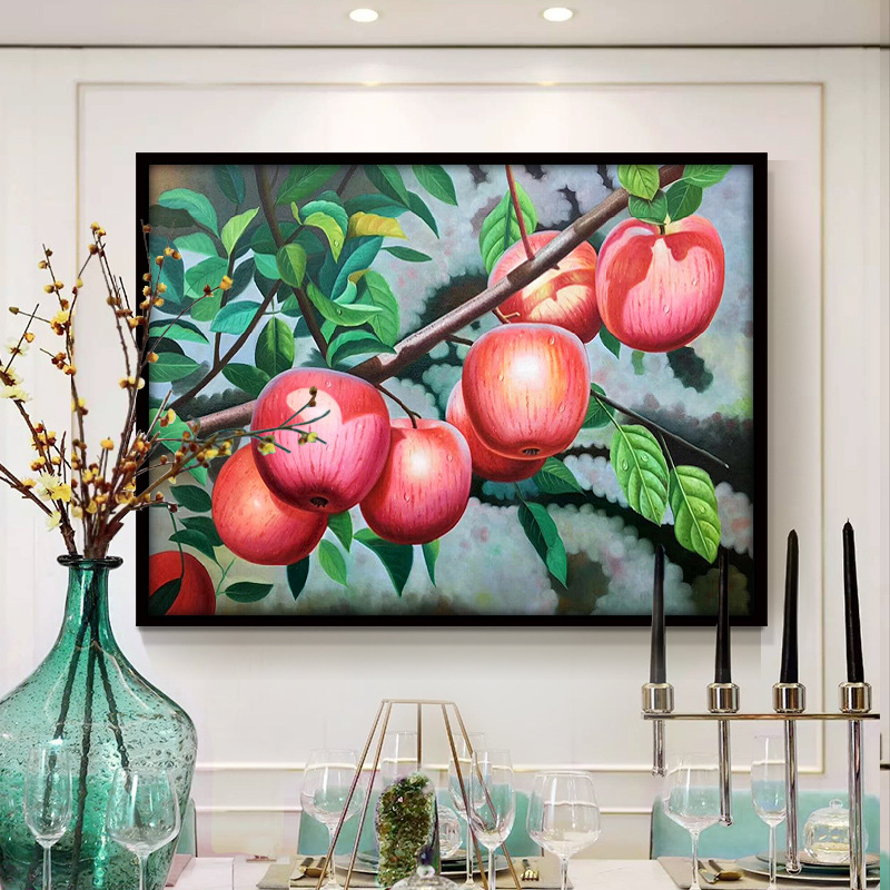 新中式苹果装饰画餐厅饭厅墙壁餐桌墙面背景厨房壁画水果客厅墙画