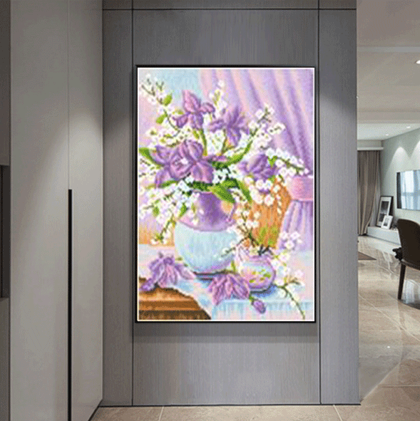 2019新款5d异形炫彩魔方钻石画厂家卧室装饰画批发紫色优雅花卉