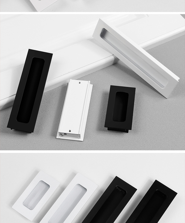嵌入式推拉门把手白色现代简约开槽内嵌隐形衣柜门扣手抽屉暗拉手
