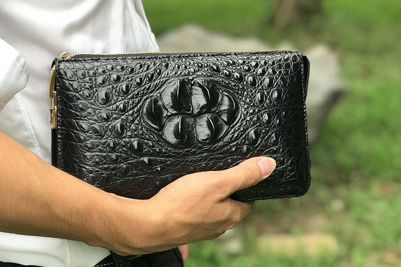 鳄鱼皮头骨男士手拿包黑色真皮夹包男支持分销一件代发124