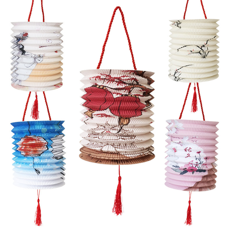 中秋元宵中国风风琴灯笼折叠纸灯笼装饰商场挂饰折纸猜灯谜小花灯