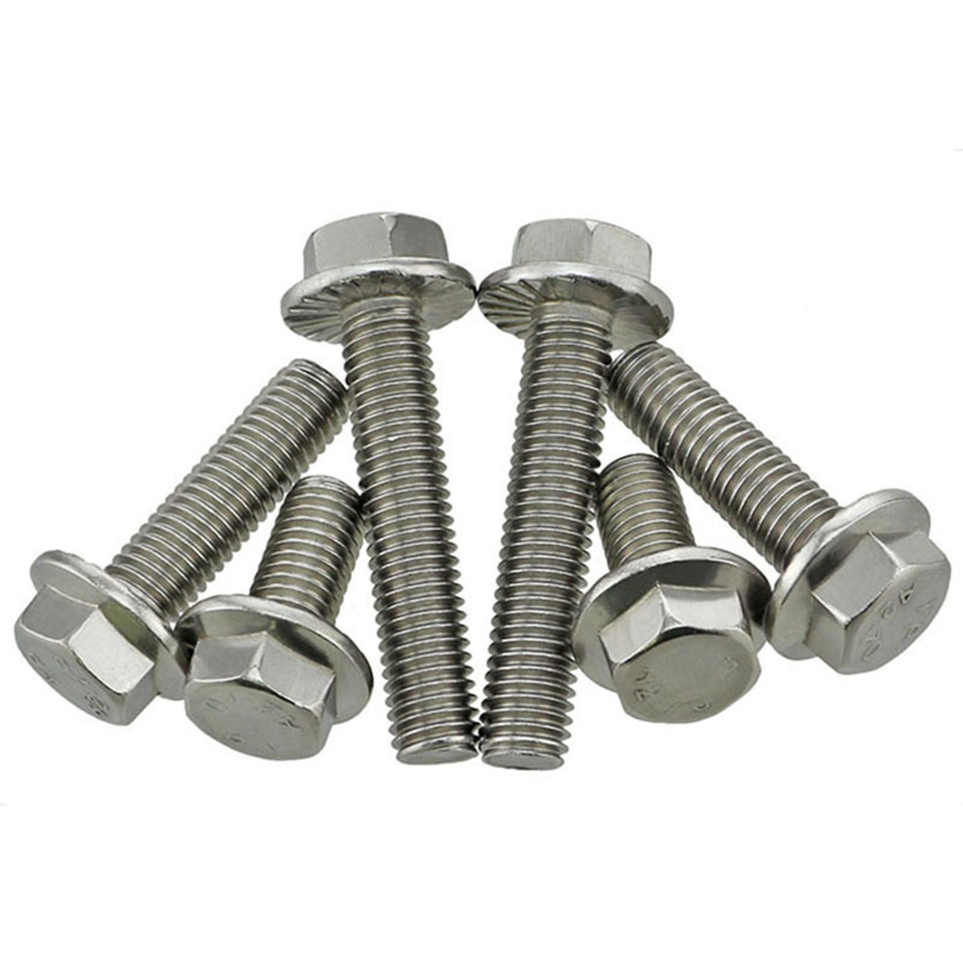 304不锈钢法兰面螺栓gb5789外六角带垫花齿纹防滑螺丝m5-m12