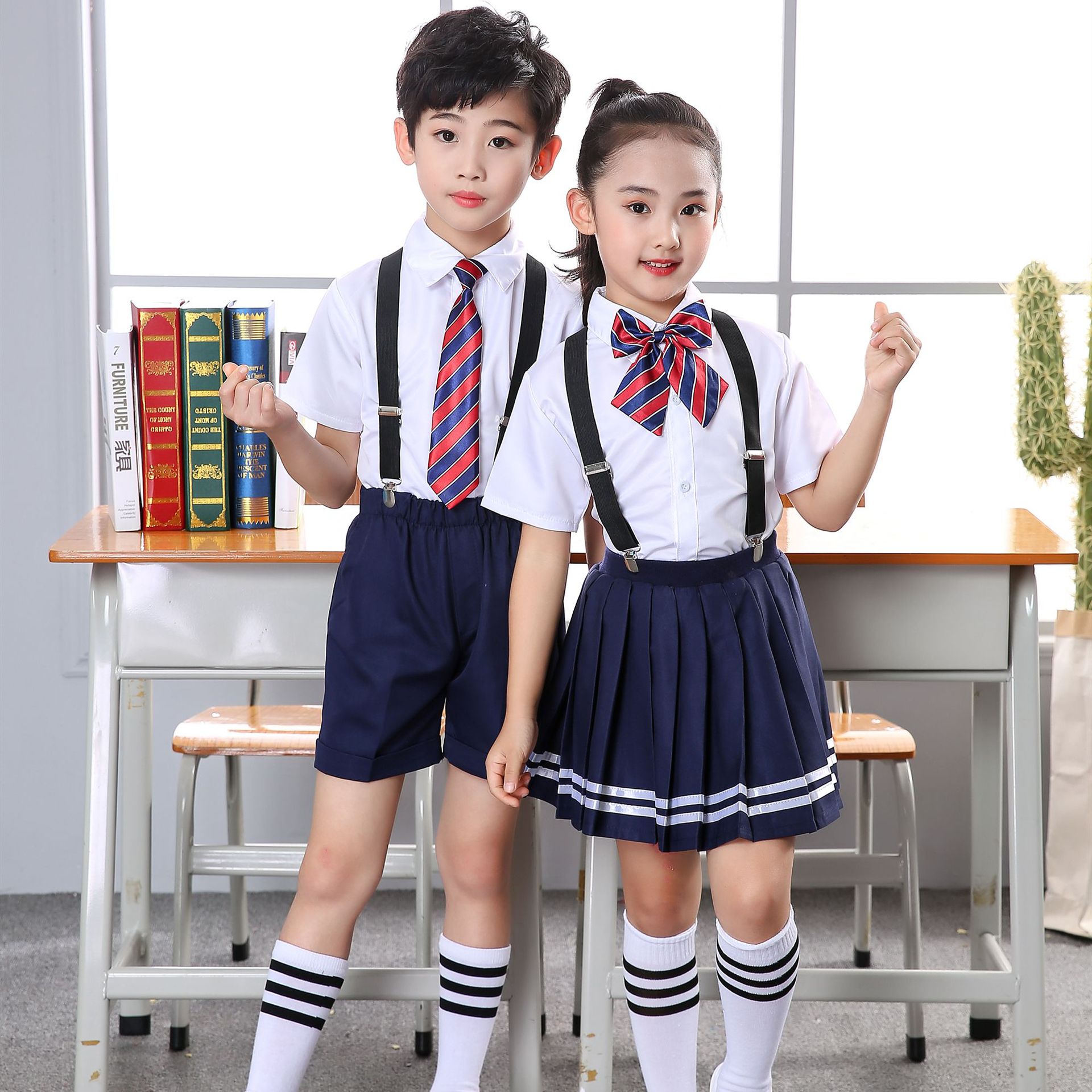 六一夏季儿童合唱演出服装小学生班服校服园服男女童背带裤表演服