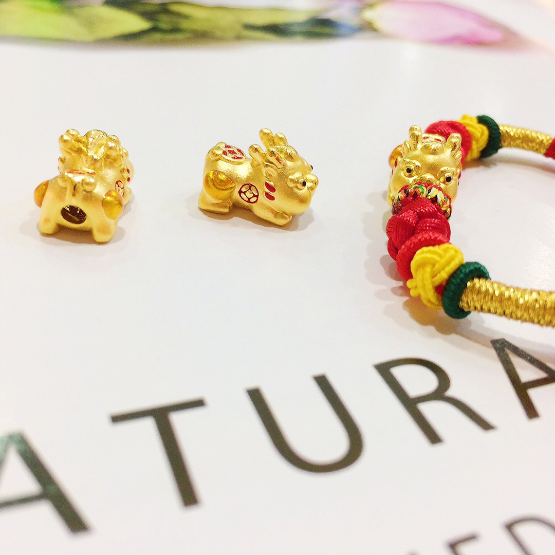 3d硬金足金999可爱貔貅宝宝 手链手串招财辟邪黄金转运珠水贝批发