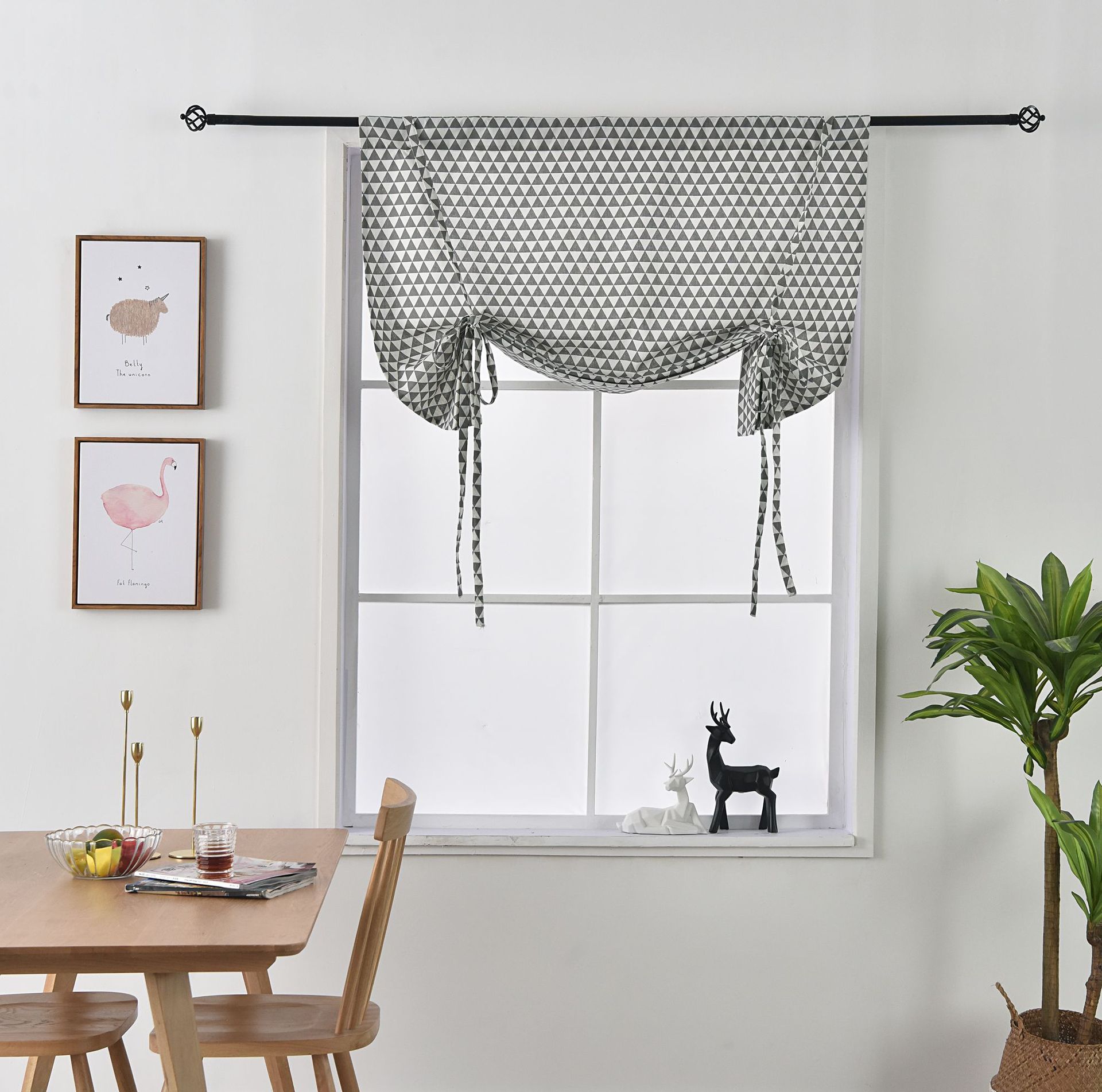 灰色三角印花几何成品窗帘带子帘遮光罗马帘亚马逊速卖通厂家直销