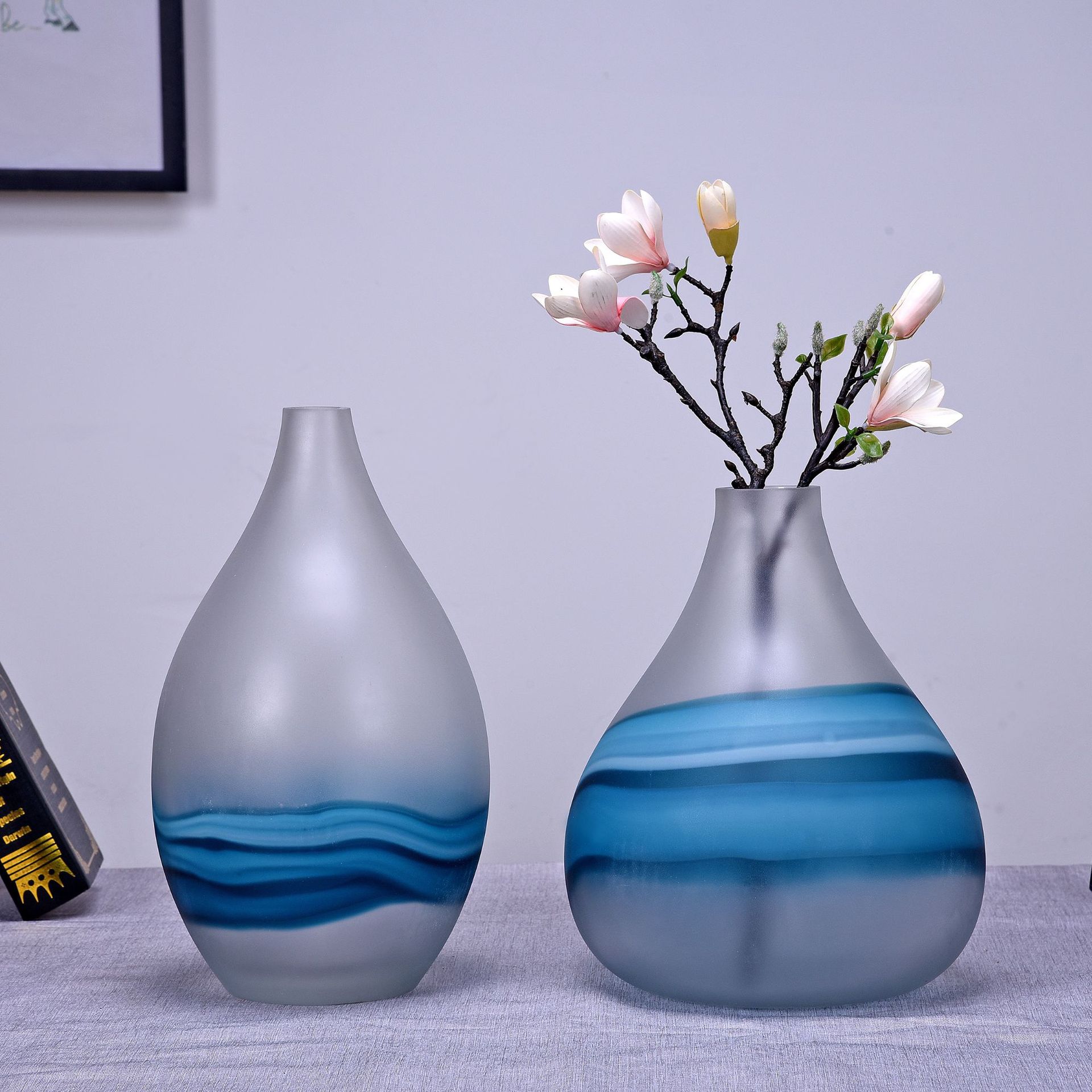 厂家直销 彩色拼接花瓶 磨砂玻璃工艺品摆件 地中海软装玻璃花瓶