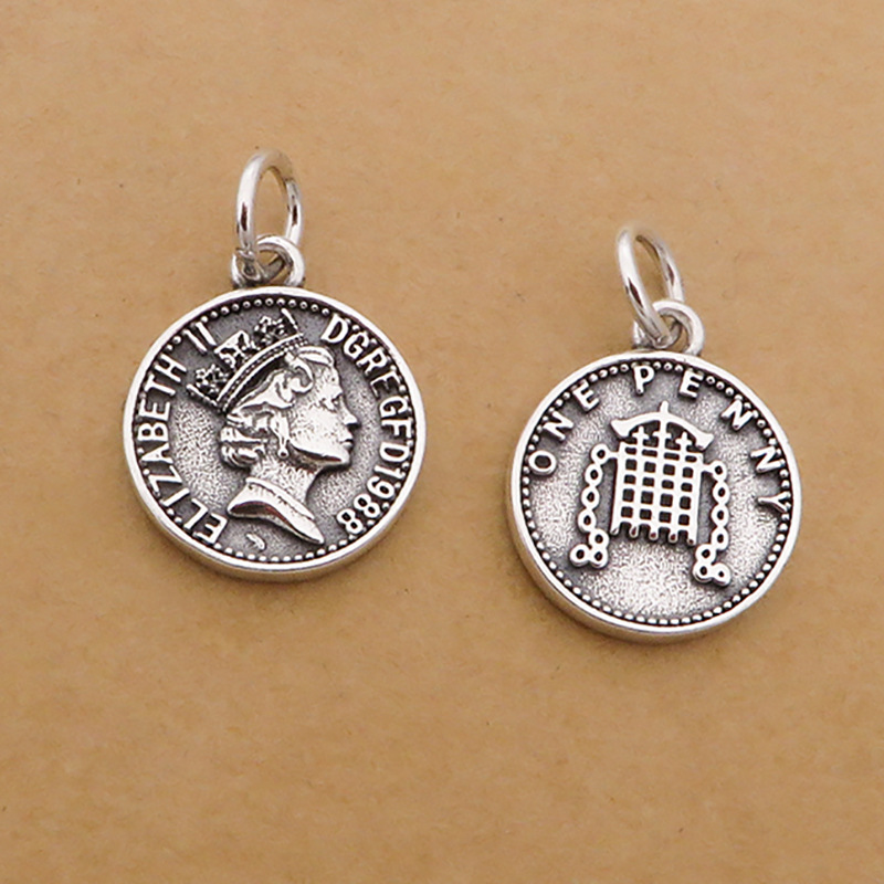新款s925纯银复古伊丽莎白头像圆牌项链吊坠dty锁骨链配件挂饰