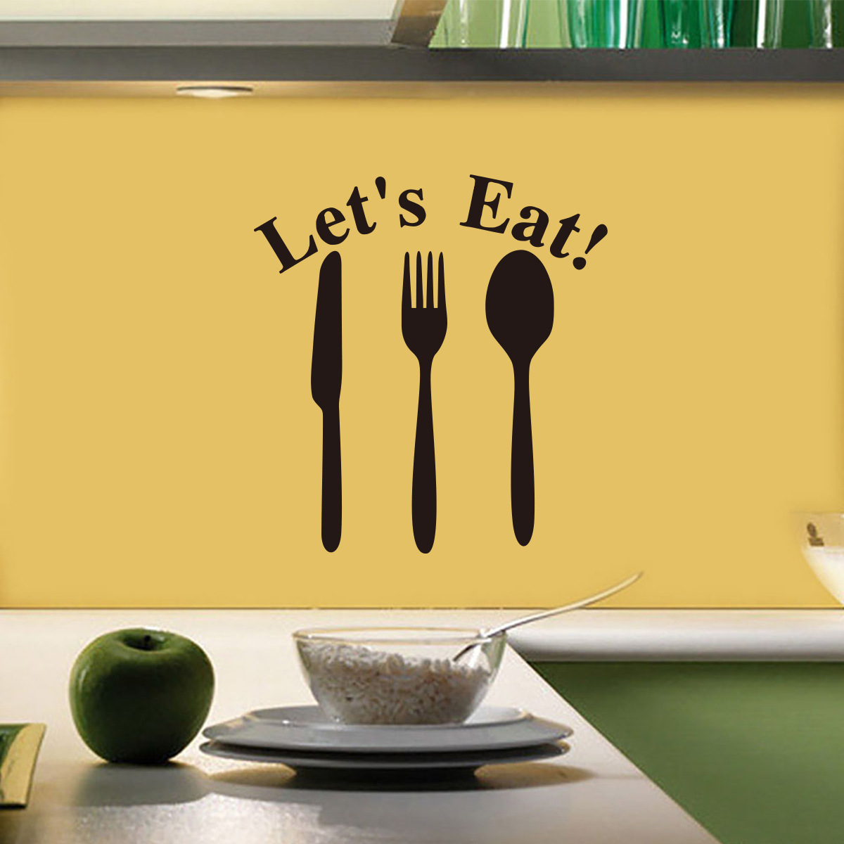 yy243 lets eat厨房贴创意墙贴画 客厅卧室家庭橱窗装饰墙贴批发