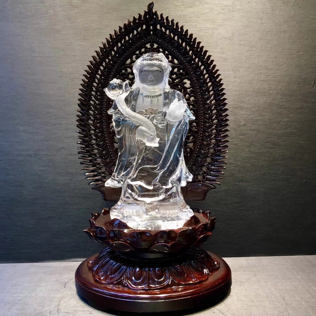 天然白水晶大势至菩萨摆件白水晶观世音菩萨水晶原石摆件