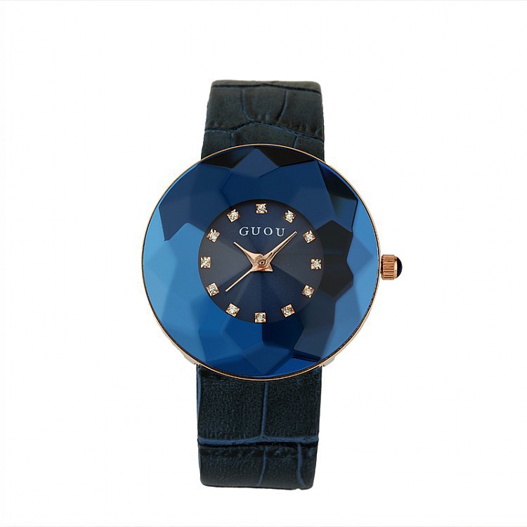 香港古欧guou手表女士皮表带个性菱形玻璃时装表时尚石英手表