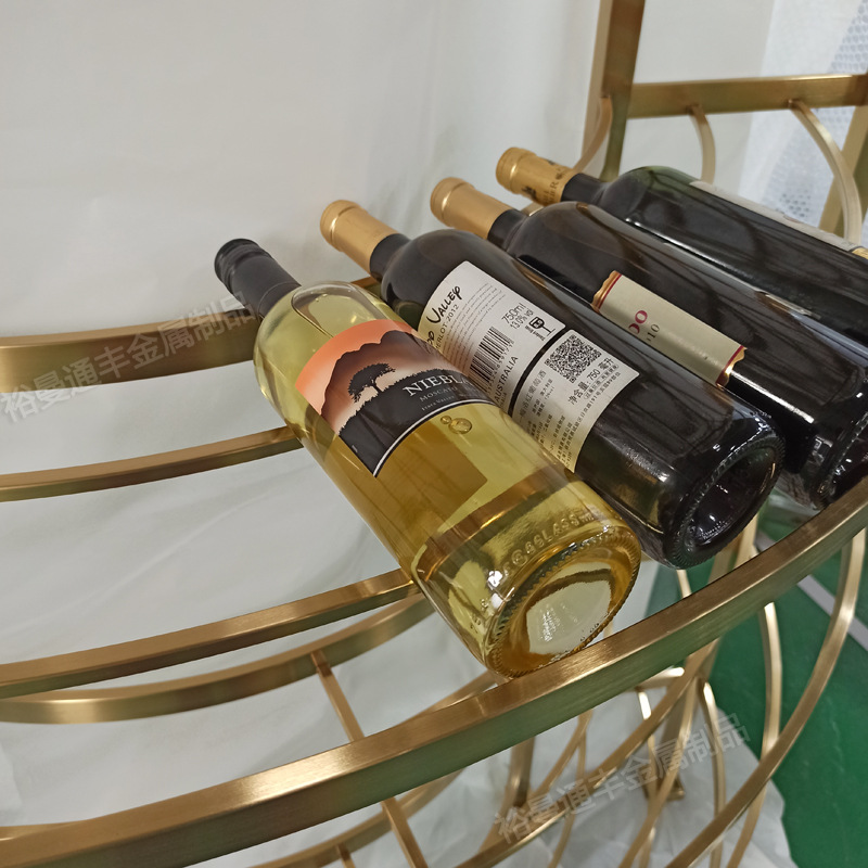 304不锈钢酒柜 欧式不锈钢红酒架 酒店轻奢弧形玫瑰金不锈钢酒架