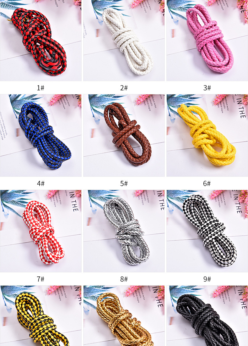 编织皮绳 pu圆六股皮革编织饰品绳6-8mm多色皮绳diy皮革饰品圆绳