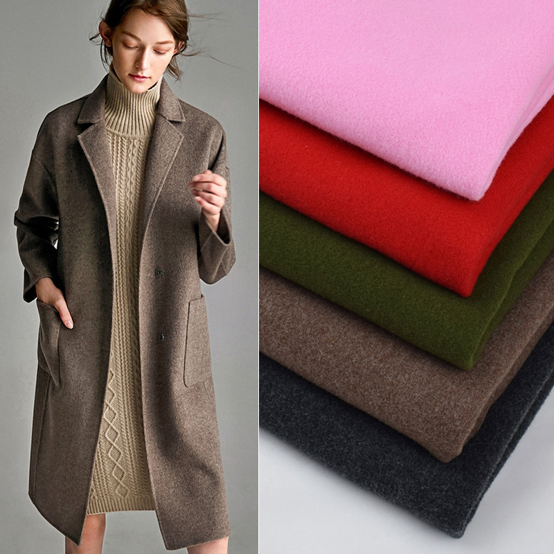 源头厂家tr涤棉双面呢大衣面料 秋冬素色毛呢粗纺面料 女装面料