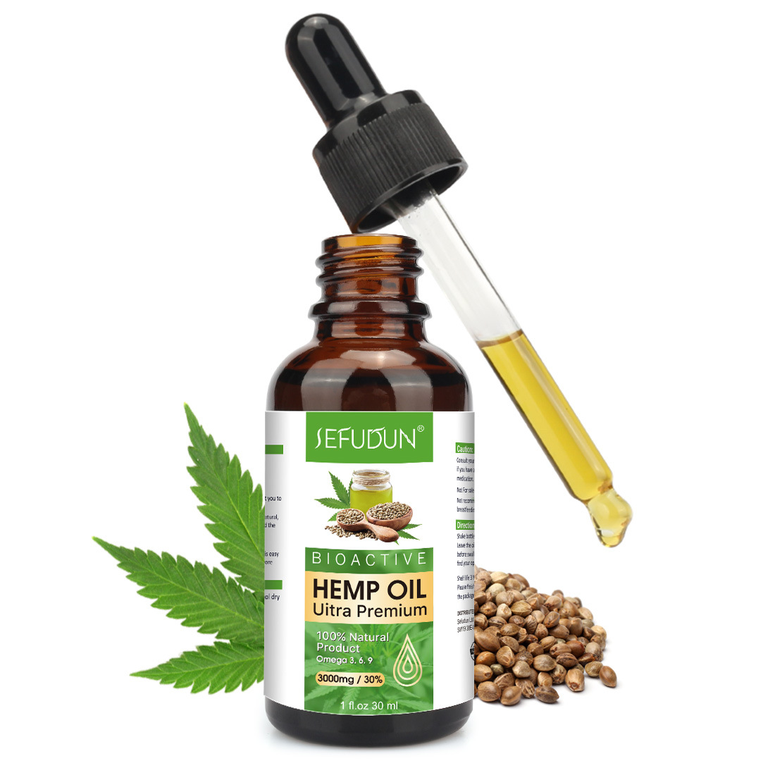 跨境品牌sefudun大麻籽油hemp oil缓解疼痛改善睡眠大麻油30ml